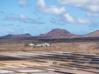 Sticker - Mirador de las salinas in Lanzarote in Spain. Salinas for extracting the sea salt from the sea.