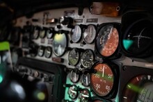 Cockpit Control Panel Of An Old Airplane