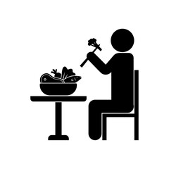 Poster - Vector Illustration of Person Eating a Healthy Meal in Solid Color, Good for Healthy Eating Silhouette illustration.