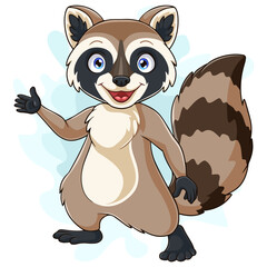 Wall Mural - Cartoon happy raccoon isolated on white background