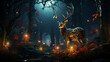 Hirsch im Wald mit Lichtern