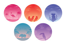 Circular Gradient Illustration Collection With Animal Silhouette.