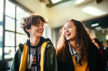 A group of international students are happy and laughing. Generated by AI