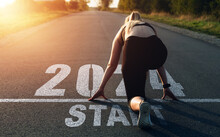 Concept Of New Professional Achievements In The New Year And Success. Sports Girl Who Wants To Start The Year 2024. New Year 2024 With New Ambitions, Challenge, Plans, Goals And Visions.