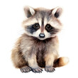 Cute raccoon watercolor illustration. PNG. Ai generated illustration.