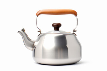 Steel tea pot on white background.