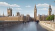 Big Ben, Westminster Bridge on River Thames in London, the UK. English symbol. Lovely puffy clouds,