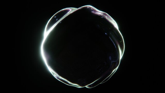 Abstarct oil blob wallpaper. Illuminated shape. Black background and colourful glowing. Gradient chrome scratched texture. Computer Graphics Render. 4K 3D illustration