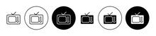 Old Television Vector Icon Set In Black Color. Suitable For Apps And Website UI Designs