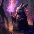 rabbit sorceror casting magic plum blossoms flower garden purple fireworks disco elysium style 