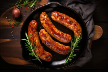 Wall Mural - Grilled juicy sausages with spices and rosemary