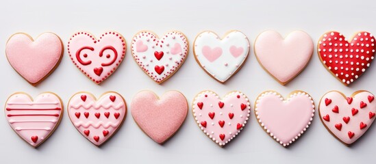 Wall Mural - Valentine s sugar cookies with heart shapes and festive icing