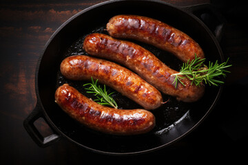 Wall Mural - Grilled juicy sausages with spices and rosemary