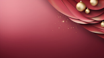 Wall Mural - Christmas and New Year holiday background. Christmas Golden decoration and Christmas tree branch on cosmetic pink background with copy space for text. The concept of Christmas and New Year holidays.