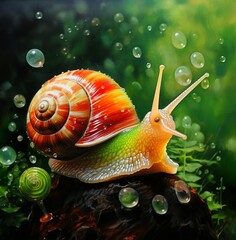 Illustration of snail with bubbles 