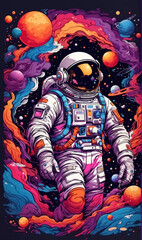 illustration of an astronaut in outer space with a rainbow colored atmosphere 11