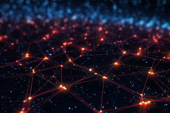 Abstract digital dot line particle data background connecting technology concept.