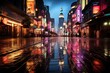 City at night comes alive in the rain, reflecting lights and emotions., generative IA