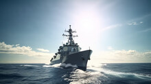 Middle Of The Ocean, A High Speed Naval Vessel Of The Military Elite Special Forces Sailing Fast