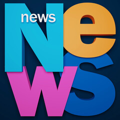 Sticker - 3D render of NEWS colorful typography in a sqaure