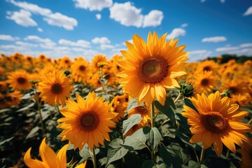  Golden Field of Sunflowers Dancing in the Wind., generative IA