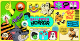 Fototapeta Dinusie - A fun collection of Halloween stickers and monsters! Vector illustration.