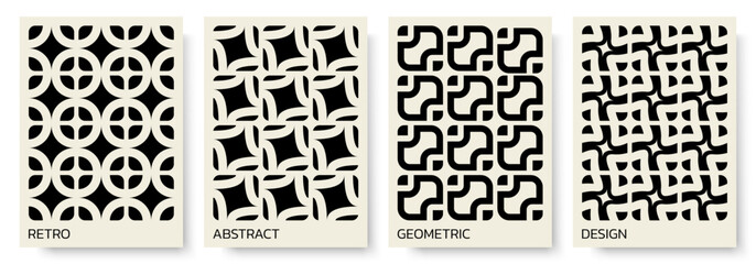 Wall Mural - Abstract poster set. Geometric shape cover design with retro elements. Geometry print or pattern, futuristic art template. Vector illustration.