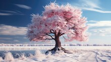 A Tree In The Snow With A Beautiful View