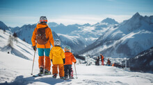 Family Enjoying Winter Time At A Ski Resort