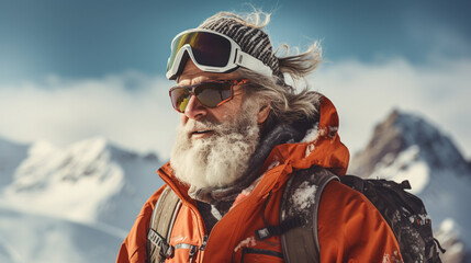 portrait of bearded man at the ski resort