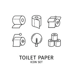 Poster - toilet paper black thin line icons set different types. vector illustration of element for restroom 