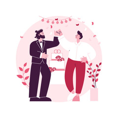 Poster - Civil union abstract concept vector illustration. Civil homosexual partnership, same sex, two grooms, wedding day rings, gay or lesbian couple, family law, intolerance and bias abstract metaphor.