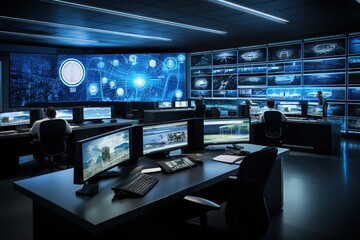 Leinwandbilder - The security service operator monitors through monitors