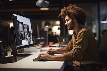 Leinwandbilder - Portrait of a stylish businessman working at a laptop