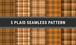 Brown Set Plaid Tartan Seamless Pattern. Checkered fabric texture for flannel shirt, skirt, blanket
