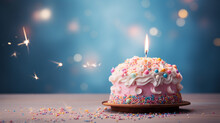 Celebration Birthday Cake With Colorful Sprinkles And Twenty One Colorful Birthday Candles. Generative AI