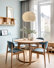Wall Mural - Scandinavian Nordic style dining room blue fabric chairs