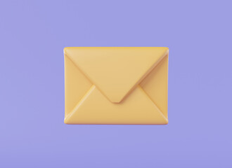Poster - yellow envelope front view on purple background. newsletter, read online message, mail icon, office 