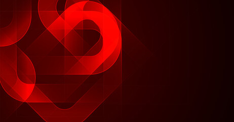 Poster - Abstract glowing lines on dark red background. Futuristic technology concept.
