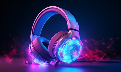 Sticker - headphones glow in the dark style, Generative Ai