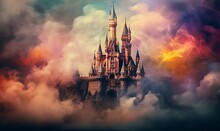 Vintage Castle With Smoke Colorful Background