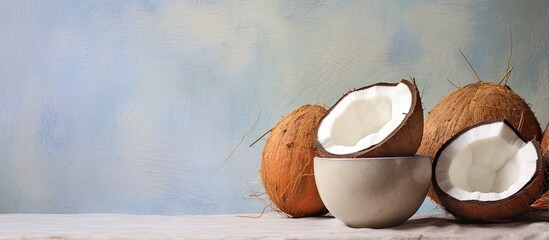 Aufkleber - Coconut and oil on a isolated pastel background Copy space