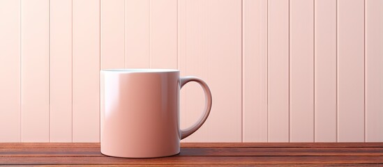 Aufkleber - Wooden mug with a sense of style isolated pastel background Copy space