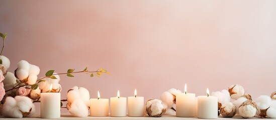 Wall Mural - Candles made from Thai cotton isolated pastel background Copy space