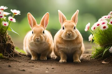 Wall Mural - white rabbit on the grass