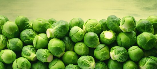 Poster - Brussel sprouts in green at the market isolated pastel background Copy space