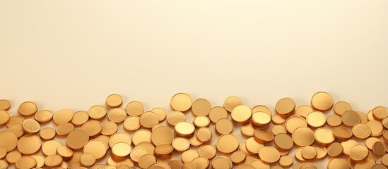 Poster - 3 dimensional computer generated picture of numerous gold coins isolated pastel background Copy space