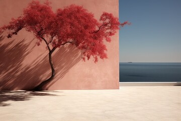 tree shadow on wall by the sand Generative AI