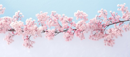 Poster - Winter spirea covered in snow isolated pastel background Copy space