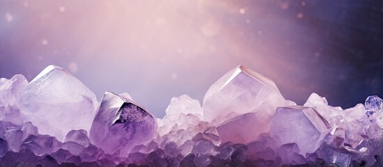 Poster - Macro amethyst quartz crystals purple and rough made of crystal stone isolated pastel background Copy space